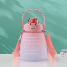 1300ml Motivational Water Bottle with Time Marker; Shoulder Strap & Straw - Perfect for School; Sports; Camping - 44oz Cute Design for Girls & Kids (Color: pink)